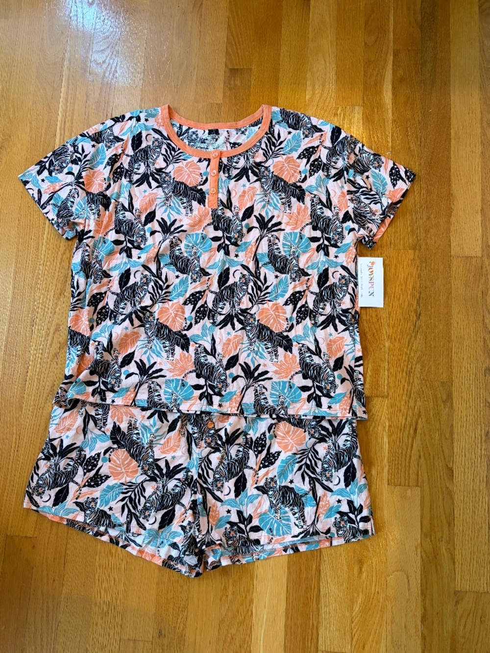 Joyspun 100% cotton Jungle Tropical Tiger Summer pajamas Pjs NWT XL 16/18